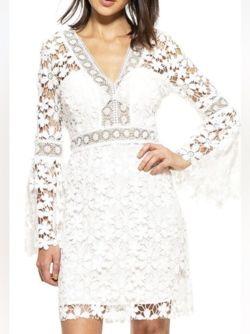 Alexia Admor Boston Proper NEW Lace Daisy Flared Bell Sleeves Elegant Dress 10